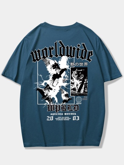 Goth تي شيرت حرف نسر و جرافيك نمر للشباب