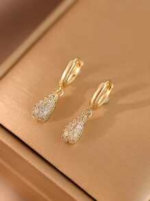 1 Pair Luxurious Minimalist Petite Unique Micro-Inlaid Zirconia Water Drop Earrings - Yellow Gold - View 1
