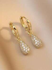 1 Pair Luxurious Minimalist Petite Unique Micro-Inlaid Zirconia Water Drop Earrings - Yellow Gold - View 2