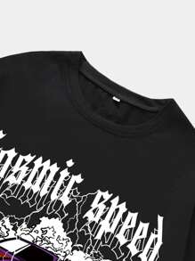 ROMWE MEN Street Life Men Car & Letter Graphic Y2k T-Shirt - Black - View 3