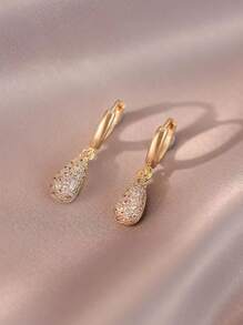 1 Pair Luxurious Minimalist Petite Unique Micro-Inlaid Zirconia Water Drop Earrings - Yellow Gold - View 6