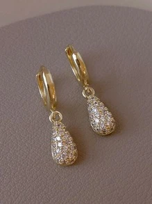 1 Pair Luxurious Minimalist Petite Unique Micro-Inlaid Zirconia Water Drop Earrings - Yellow Gold - View 7