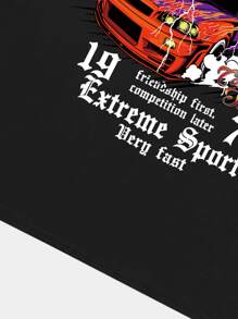 ROMWE MEN Street Life Men Car & Letter Graphic Y2k T-Shirt - Black - View 4