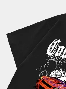 ROMWE MEN Street Life Men Car & Letter Graphic Y2k T-Shirt - Black - View 5