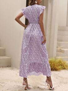 Breezaya Vestido con estampado floral ribete con fruncido - Morado - Ver 2