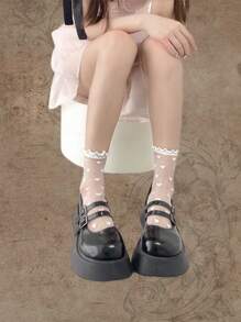 ROMWE Fairycore Vớ thủy thủ đoàn nữ Tim - trắng - Xem 1