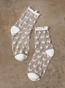 ROMWE Fairycore Vớ thủy thủ đoàn nữ Tim - trắng - Xem 2