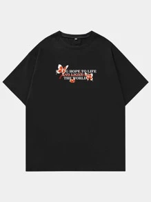 ROMWE MEN Guys Butterfly Letter Graphic Tee - Black - View 2