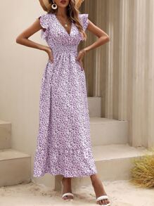 Breezaya Vestido con estampado floral ribete con fruncido - Morado - Ver 4