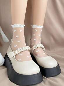 ROMWE Fairycore Vớ thủy thủ đoàn nữ Tim - trắng - Xem 4