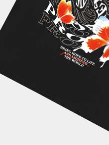 ROMWE MEN Guys Butterfly Letter Graphic Tee - Black - View 4