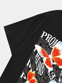 ROMWE MEN Guys Butterfly Letter Graphic Tee - Black - View 6