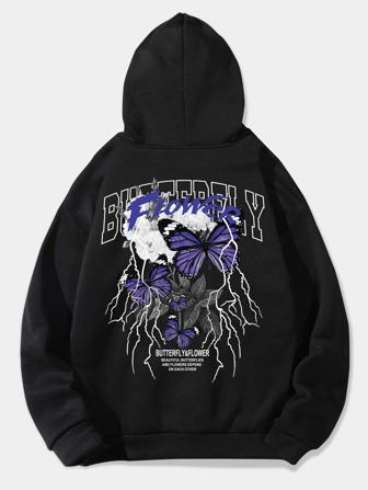 Street Life Thermo-kapuzenpullover Mit Kordelzug Für Herren Und Schmetterlingsdruck