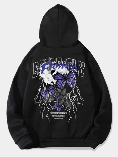 Street Life هودي حراري رجالي بطبعات فراشة ورباط