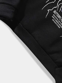 ROMWE MEN Street Life 男士蝴蝶印花束口保暖連帽衫 - 黑色 - 查看 3