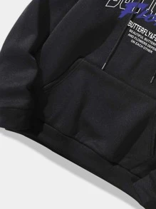 ROMWE MEN Street Life 男士蝴蝶印花束口保暖連帽衫 - 黑色 - 查看 5