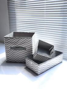 1pc Non-woven Fabric Clothes Storage Bag, Modernist Chevron Pattern Foldable Comforter Storage Bag For Bedroom - Grey - View 1