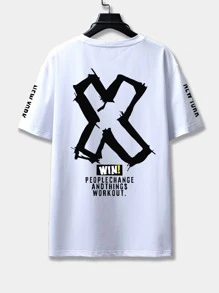 ROMWE MEN Street Life Men Letter Graphic Tee, School - White - View 1