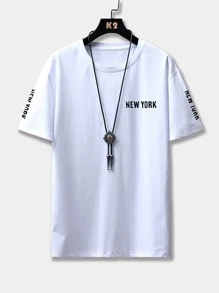 ROMWE MEN Street Life Men Letter Graphic Tee, School - White - View 2