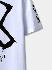 ROMWE MEN Street Life Men Letter Graphic Tee, School - White - View 3