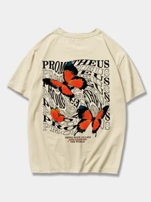 Prep Camiseta de hombre con diseño de mariposa Y2k - Caqui - Ver 1