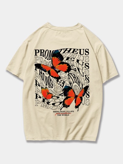 Prep Men Butterfly Print Y2k T-Shirt