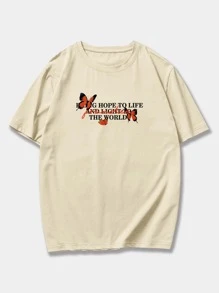 Prep Camiseta de hombre con diseño de mariposa Y2k - Caqui - Ver 2