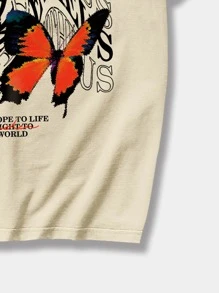 Prep Camiseta de hombre con diseño de mariposa Y2k - Caqui - Ver 3