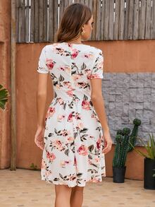 Floral Print Hidden Pocket Dress - White - View 2