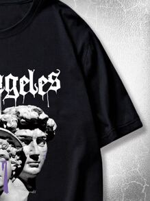 ROMWE MEN Goth Nam Lá thư Điêu khắc Đồ họa Áo thun - màu đen - Xem 3