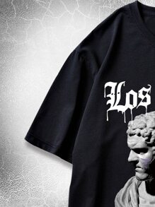 ROMWE MEN Goth Nam Lá thư Điêu khắc Đồ họa Áo thun - màu đen - Xem 4