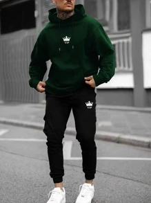 Manfinity Homme 男士字母圖案抽繩連帽衫和運動褲 - 彩色 - 查看 1