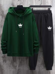 Manfinity Homme 男士字母圖案抽繩連帽衫和運動褲 - 彩色 - 查看 4