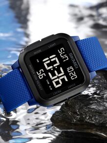 Skmei Hombres Calendario alarma impermeable cuadrado Reloj electrónico - Azul - Ver 3