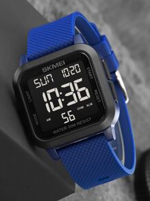 Skmei Hombres Calendario alarma impermeable cuadrado Reloj electrónico - Azul - Ver 4