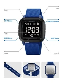 Skmei Hombres Calendario alarma impermeable cuadrado Reloj electrónico - Azul - Ver 5