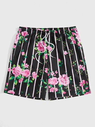 Guys Striped Floral Print Shorts