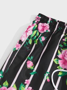 ROMWE MEN Guys Striped Floral Print Shorts - Multicolor - View 3