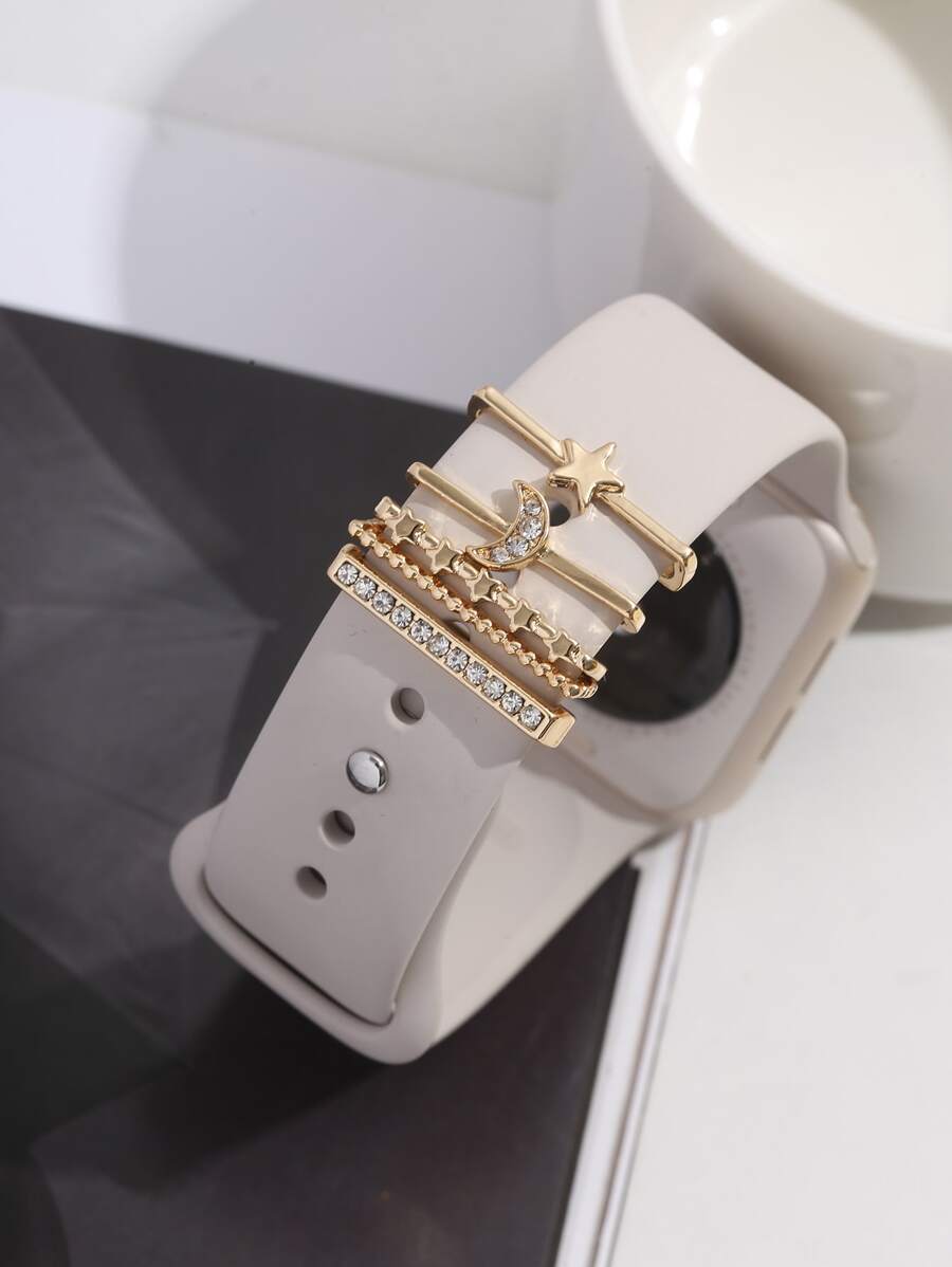 5 件金色星星和月亮手表装饰环兼容 Apple Watch 表带、装饰耳钉 - 金色 - 查看 1
