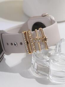 5 件金色星星和月亮手表装饰环兼容 Apple Watch 表带、装饰耳钉 - 金色 - 查看 2