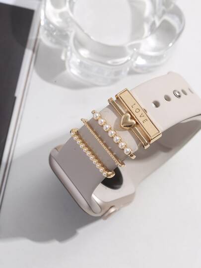 5pcs Heart & Faux Pearl Decor Watchband Ring As A Gift For Students Returning To School Valentines