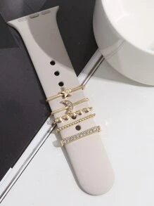 5 件金色星星和月亮手表装饰环兼容 Apple Watch 表带、装饰耳钉 - 金色 - 查看 3