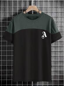 Manfinity Men Plus Letter Graphic Two Tone Tee - Black - View 1
