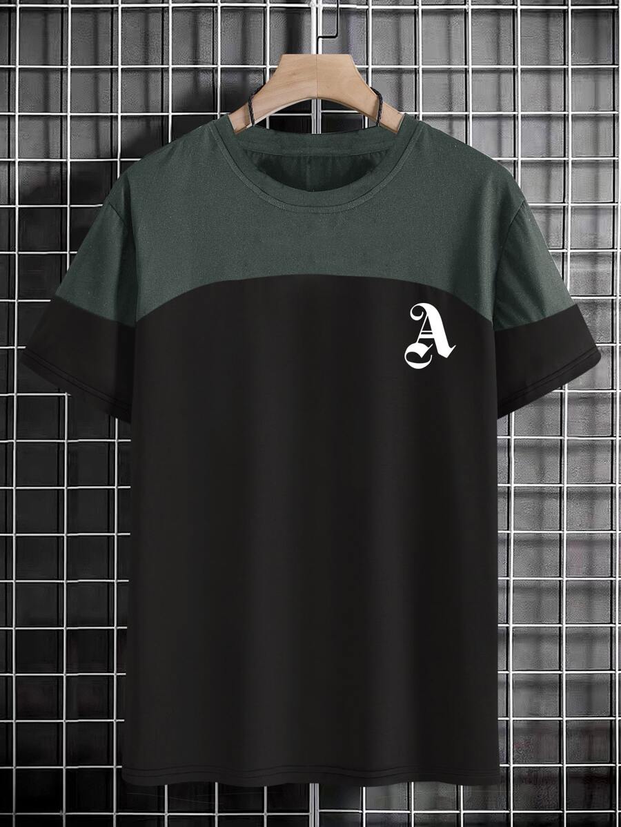 Manfinity Men Plus Letter Graphic Two Tone Tee - Black - View 1