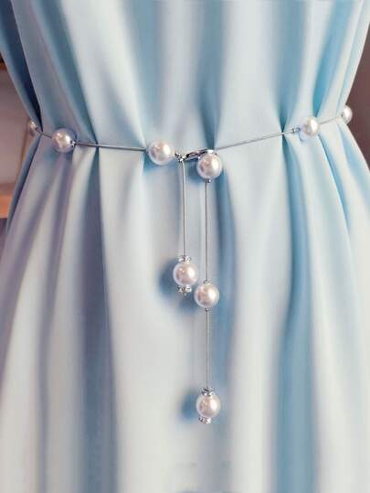 1pc Women Faux Pearl Decor Elegant Chain Belt For Dress Decoration Summer, School Fall, Autumn, Halloween