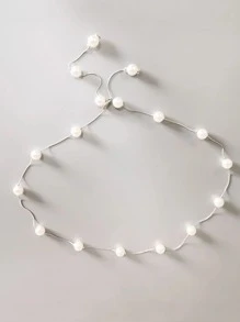 1 chiếc thắt lưng xích trang trí ngọc trai giả thanh lịch dành cho nữ dùng để trang trí váy mùa hè, mùa thu, mùa đông, Halloween - trắng - Xem 2