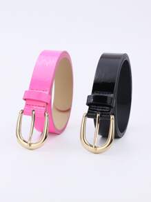 1入組女性金屬扣時尚皮帶 - 黑色 - 查看 1