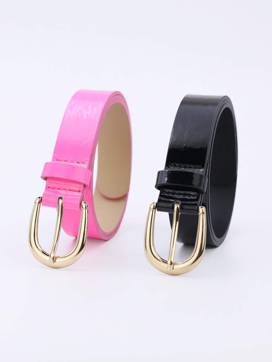 1入組女性金屬扣時尚皮帶 - 黑色 - 查看 1