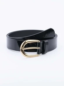 1入組女性金屬扣時尚皮帶 - 黑色 - 查看 2
