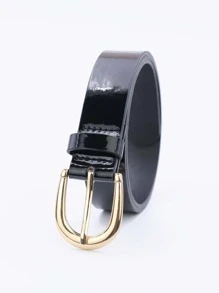 1入組女性金屬扣時尚皮帶 - 黑色 - 查看 3